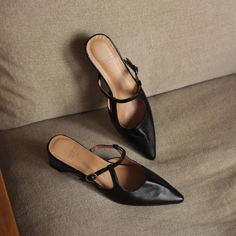 Spring/Summer Pointed Toe Closed Backless Slippers, Sheepskin Fashion Women's Shoes 4-6d