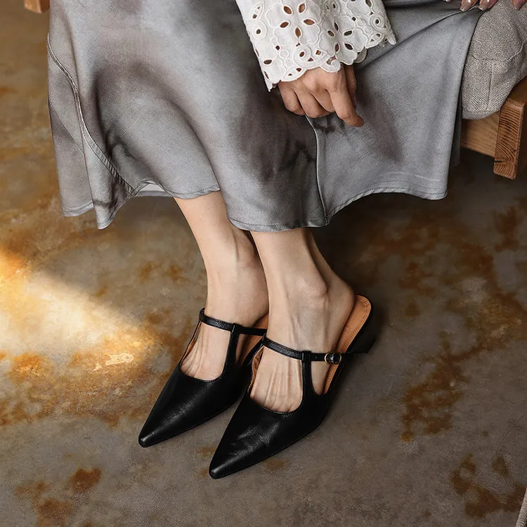 Spring/Summer Pointed Toe Closed Backless Slippers, Sheepskin Fashion Women's Shoes 4-6d