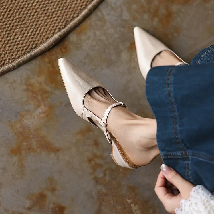 Spring/Summer Pointed Toe Closed Backless Slippers, Sheepskin Fashion Women's Shoes 4-6d
