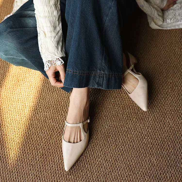Spring/Summer Pointed Toe Closed Backless Slippers, Sheepskin Fashion Women's Shoes 4-6d
