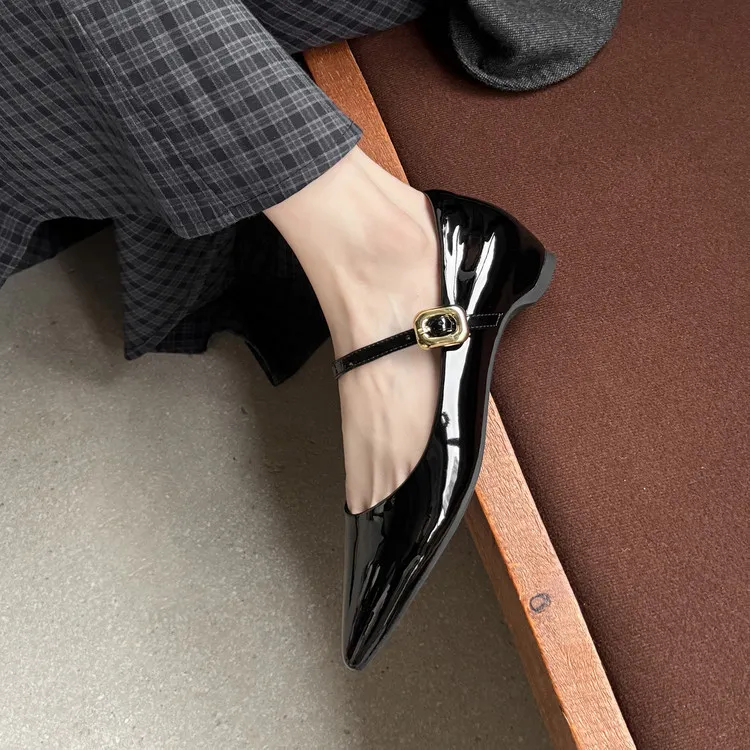 Spring pointed-toe buckle wedge heel fashion sheepskin women's shoes 3-30v