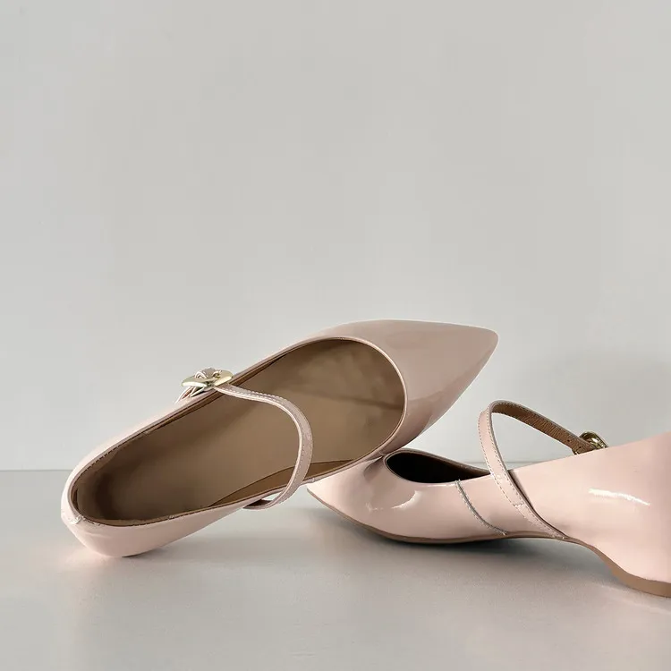 Spring pointed-toe buckle wedge heel fashion sheepskin women's shoes 3-30v
