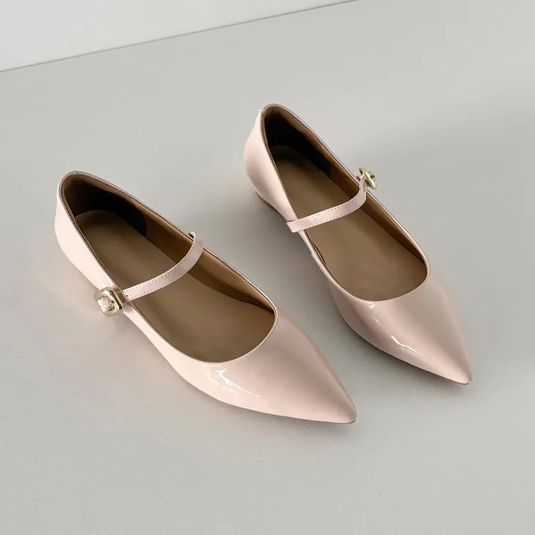 Spring pointed-toe buckle wedge heel fashion sheepskin women's shoes 3-30v