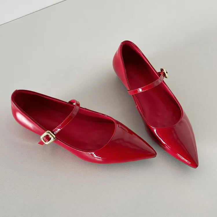 Spring pointed-toe buckle wedge heel fashion sheepskin women's shoes 3-30v