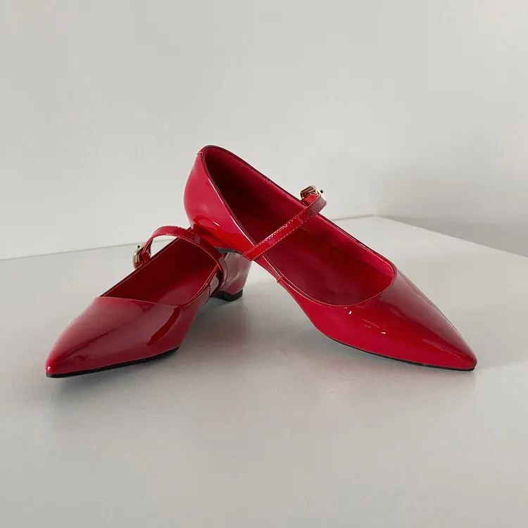 Spring pointed-toe buckle wedge heel fashion sheepskin women's shoes 3-30v