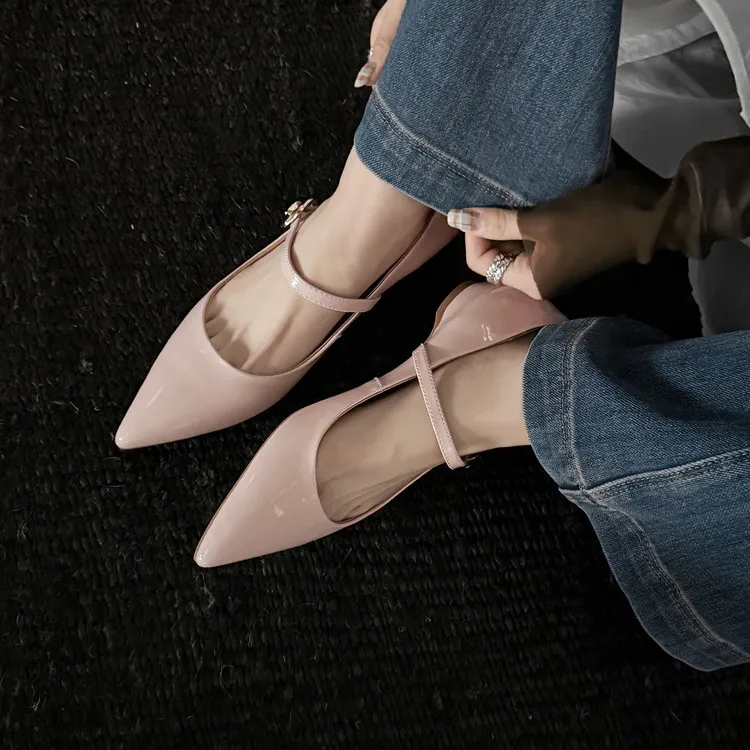 Spring pointed-toe buckle wedge heel fashion sheepskin women's shoes 3-30v