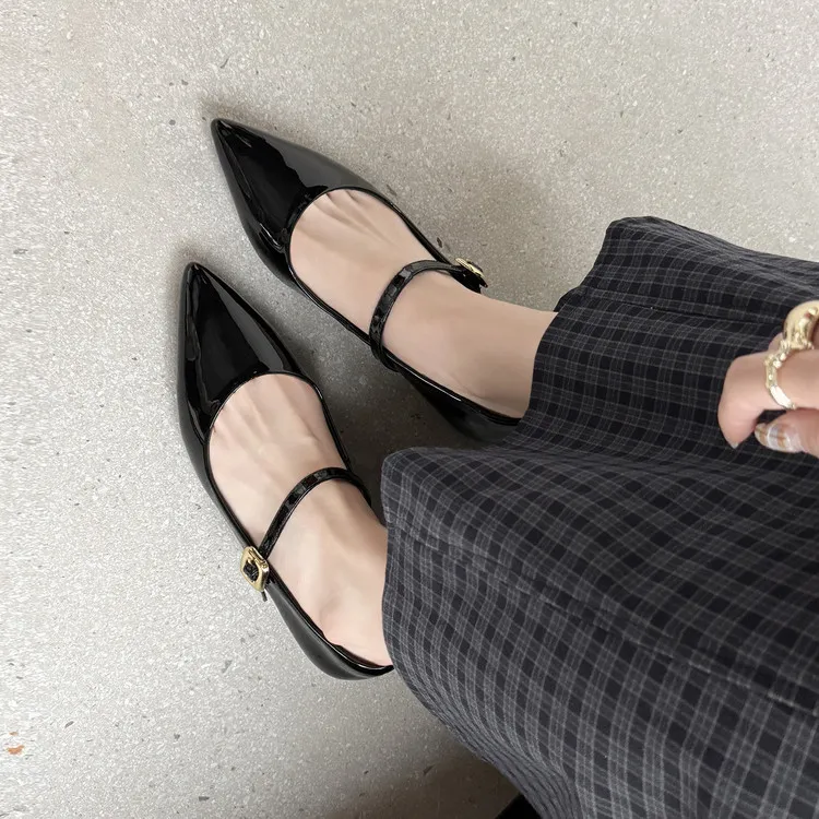 Spring pointed-toe buckle wedge heel fashion sheepskin women's shoes 3-30v