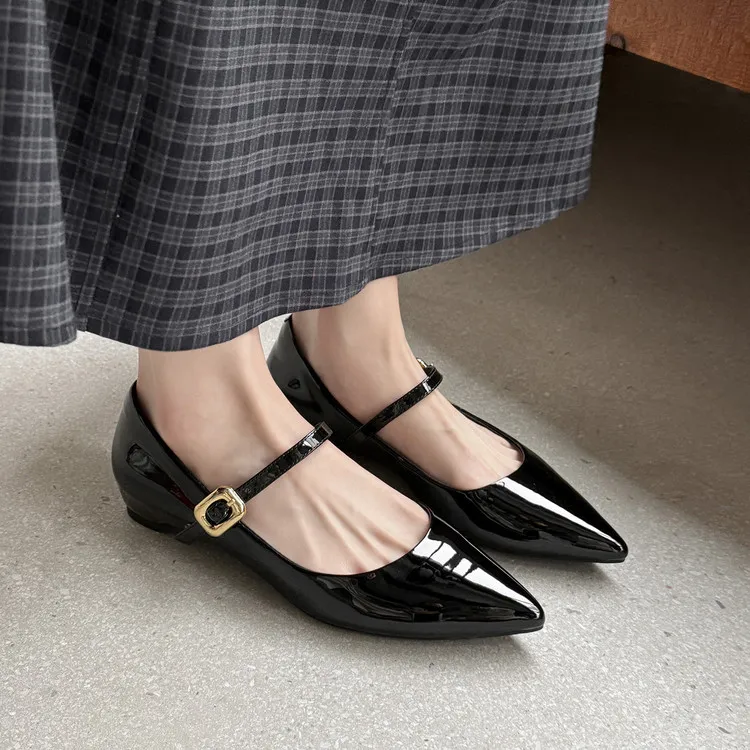 Spring pointed-toe buckle wedge heel fashion sheepskin women's shoes 3-30v