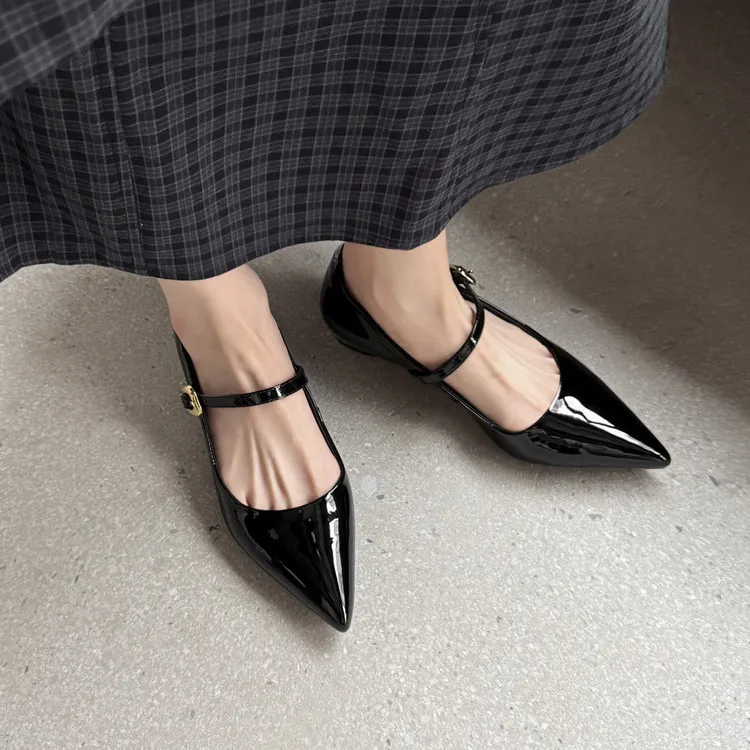 Spring pointed-toe buckle wedge heel fashion sheepskin women's shoes 3-30v