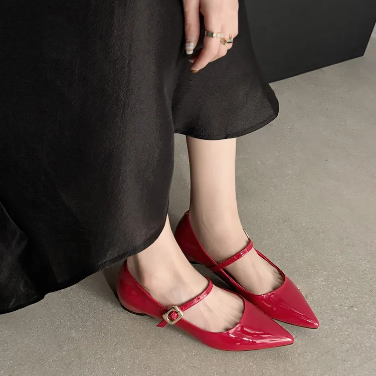 Spring pointed-toe buckle wedge heel fashion sheepskin women's shoes 3-30v