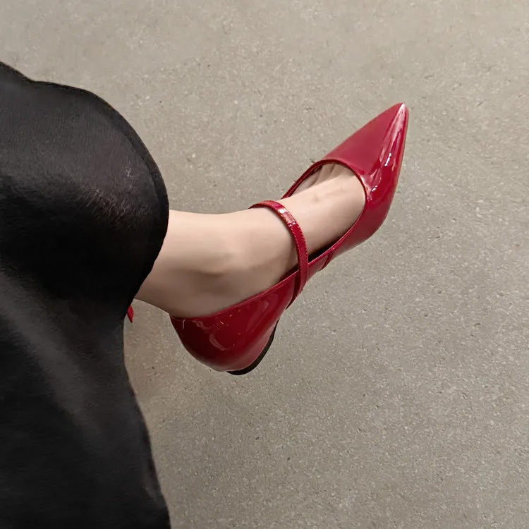 Spring pointed-toe buckle wedge heel fashion sheepskin women's shoes 3-30v
