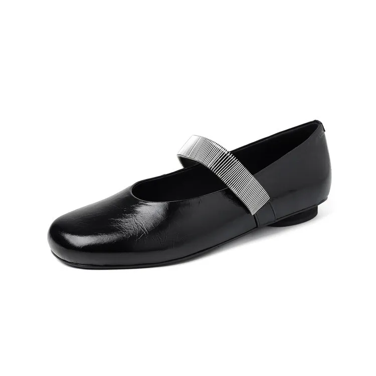 Spring single shoes, round toe, flat, cowhide slip-on fashion women's shoes, 3-25t