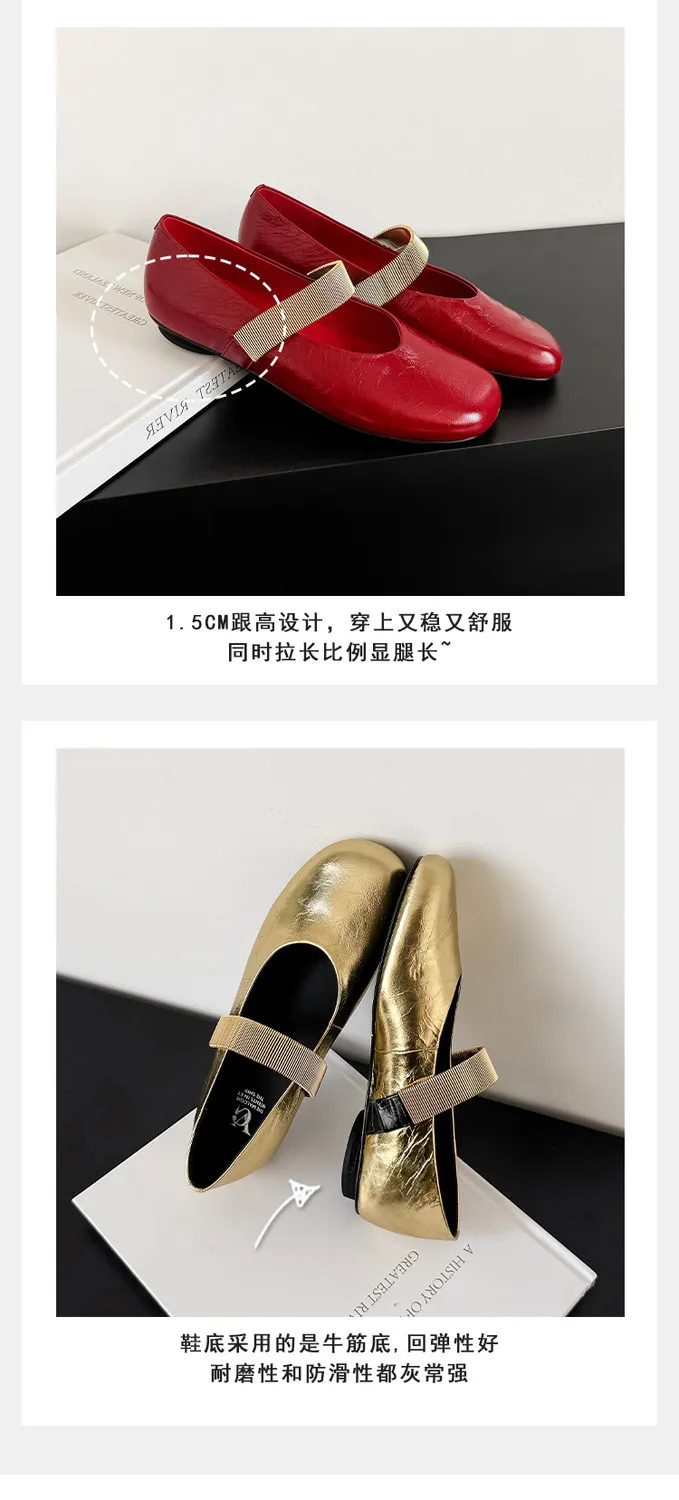 Spring single shoes, round toe, flat, cowhide slip-on fashion women's shoes, 3-25t