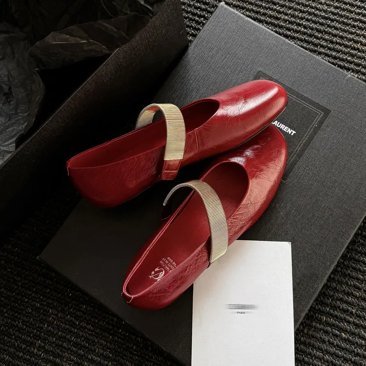 Spring single shoes, round toe, flat, cowhide slip-on fashion women's shoes, 3-25t