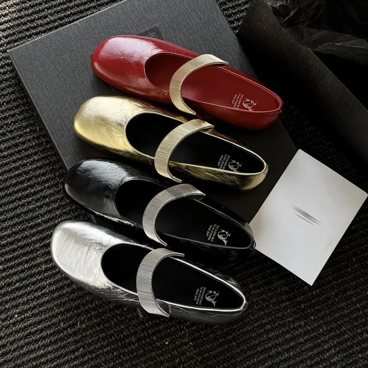 Spring single shoes, round toe, flat, cowhide slip-on fashion women's shoes, 3-25t