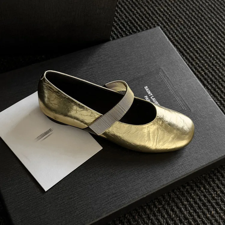 Spring single shoes, round toe, flat, cowhide slip-on fashion women's shoes, 3-25t