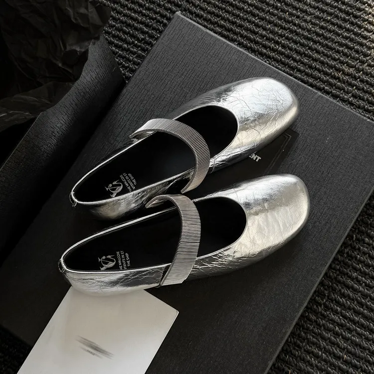 Spring single shoes, round toe, flat, cowhide slip-on fashion women's shoes, 3-25t