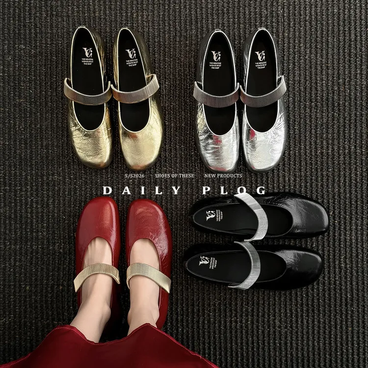 Spring single shoes, round toe, flat, cowhide slip-on fashion women's shoes, 3-25t