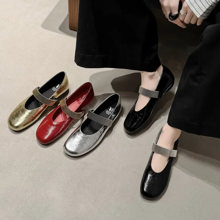 Spring single shoes, round toe, flat, cowhide slip-on fashion women's shoes, 3-25t
