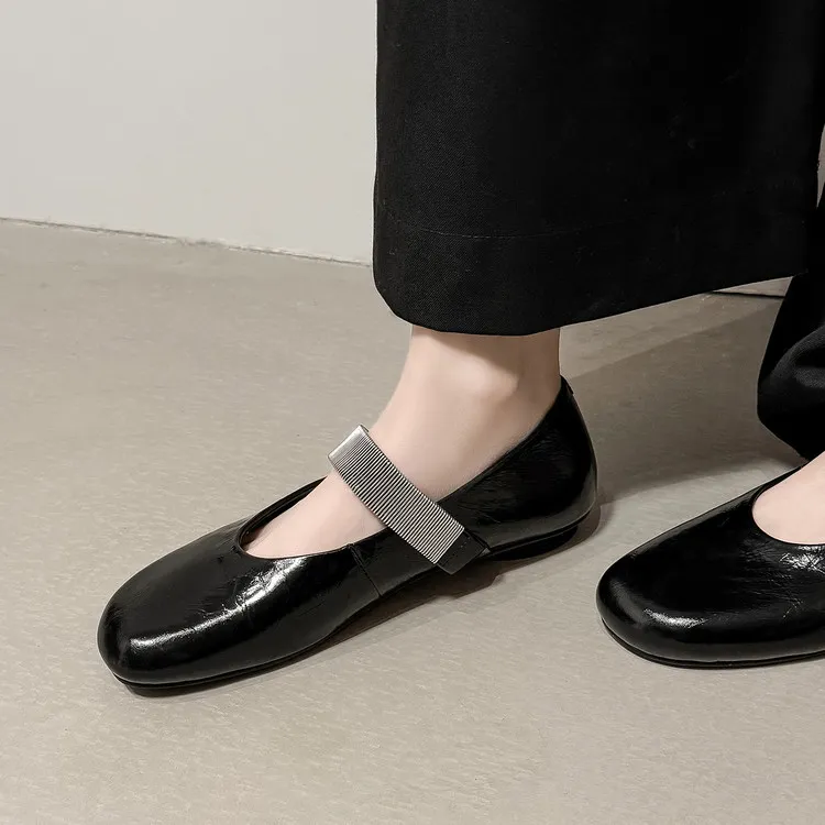 Spring single shoes, round toe, flat, cowhide slip-on fashion women's shoes, 3-25t