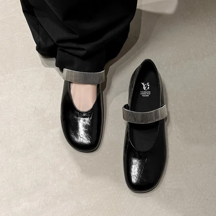 Spring single shoes, round toe, flat, cowhide slip-on fashion women's shoes, 3-25t