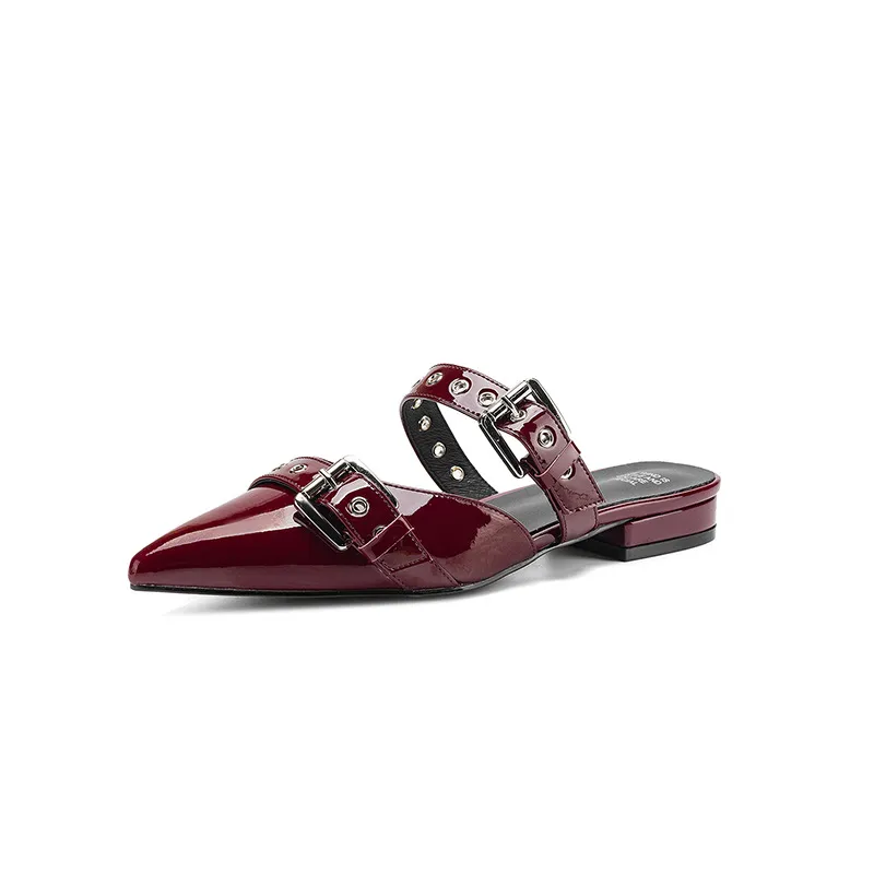226 Summer Slippers Pointed Toe Closed Toe Chunky Heel Low Heel Cowhide Fashion Women's Shoes 4-6h