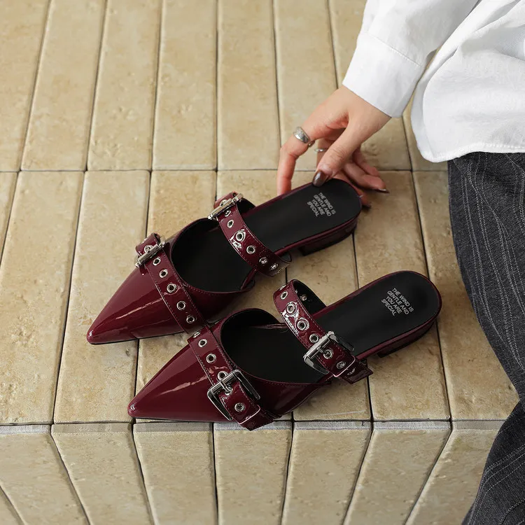 226 Summer Slippers Pointed Toe Closed Toe Chunky Heel Low Heel Cowhide Fashion Women's Shoes 4-6h