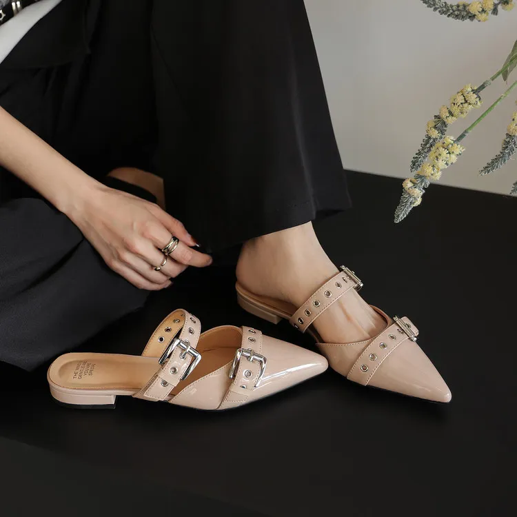 226 Summer Slippers Pointed Toe Closed Toe Chunky Heel Low Heel Cowhide Fashion Women's Shoes 4-6h