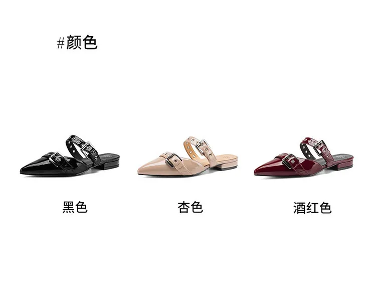 226 Summer Slippers Pointed Toe Closed Toe Chunky Heel Low Heel Cowhide Fashion Women's Shoes 4-6h