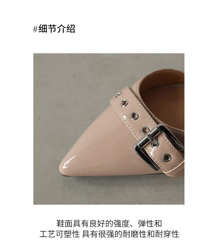226 Summer Slippers Pointed Toe Closed Toe Chunky Heel Low Heel Cowhide Fashion Women's Shoes 4-6h