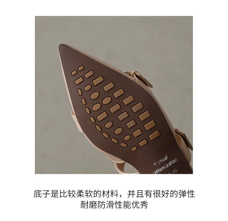 226 Summer Slippers Pointed Toe Closed Toe Chunky Heel Low Heel Cowhide Fashion Women's Shoes 4-6h