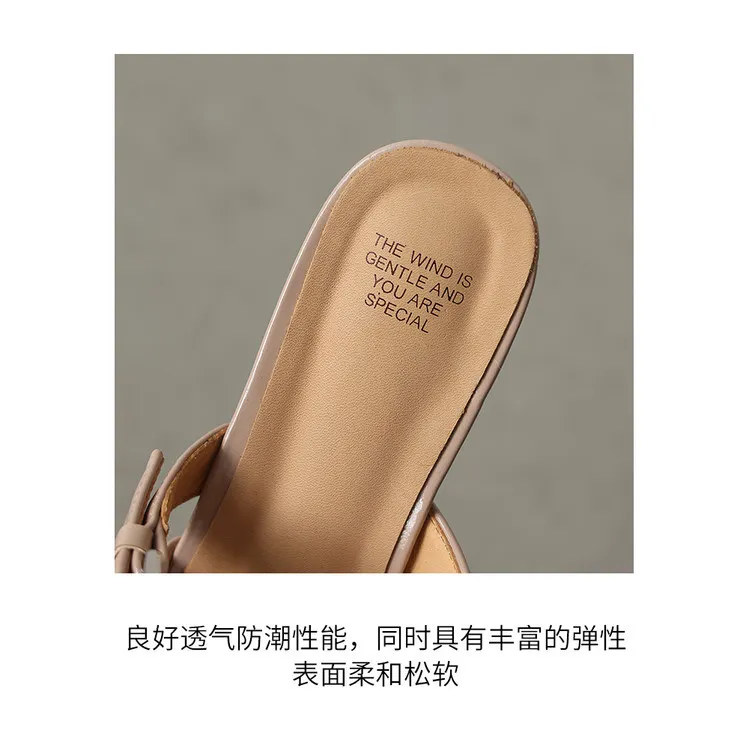 226 Summer Slippers Pointed Toe Closed Toe Chunky Heel Low Heel Cowhide Fashion Women's Shoes 4-6h