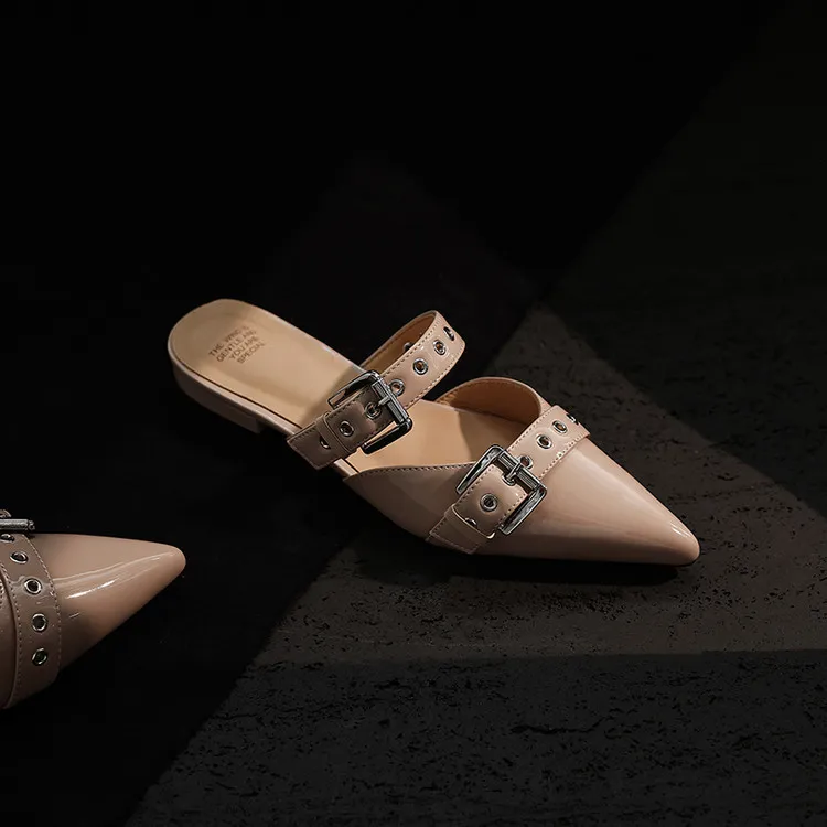 226 Summer Slippers Pointed Toe Closed Toe Chunky Heel Low Heel Cowhide Fashion Women's Shoes 4-6h