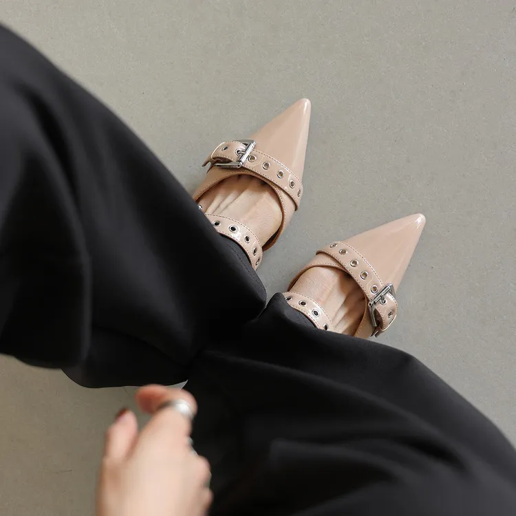 226 Summer Slippers Pointed Toe Closed Toe Chunky Heel Low Heel Cowhide Fashion Women's Shoes 4-6h