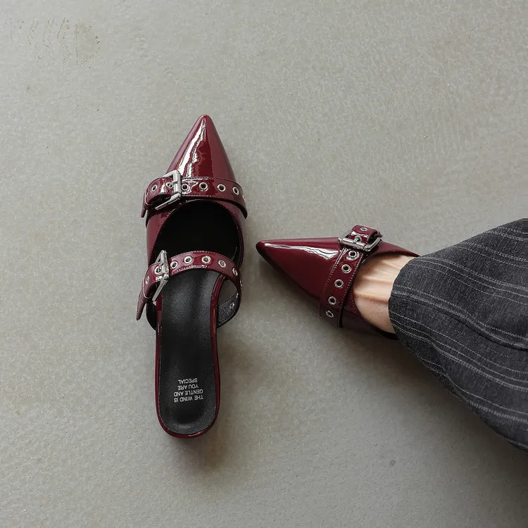 226 Summer Slippers Pointed Toe Closed Toe Chunky Heel Low Heel Cowhide Fashion Women's Shoes 4-6h