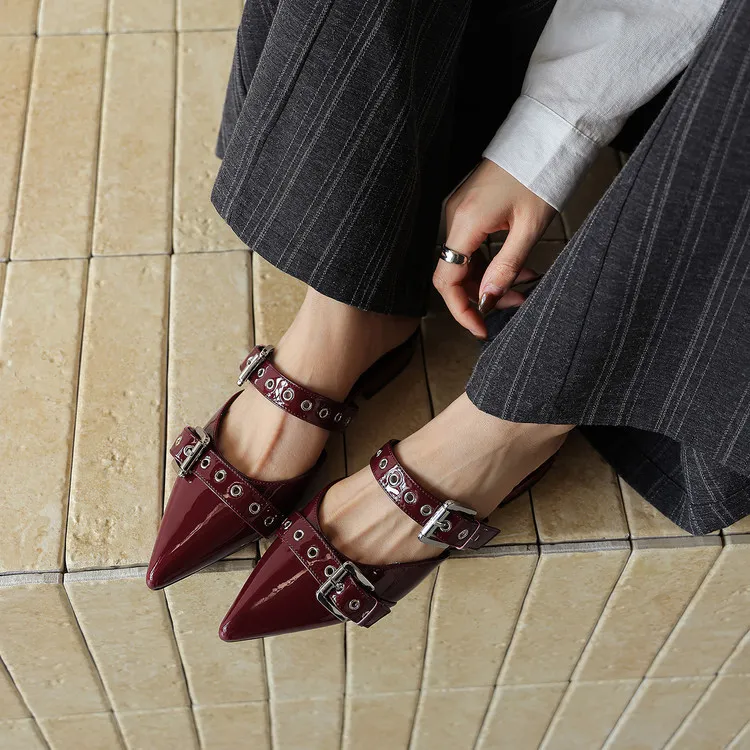 226 Summer Slippers Pointed Toe Closed Toe Chunky Heel Low Heel Cowhide Fashion Women's Shoes 4-6h