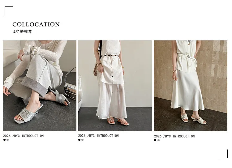 Summer slippers, square toe, unique heel, high leather, women's fashion shoes, 3-31t