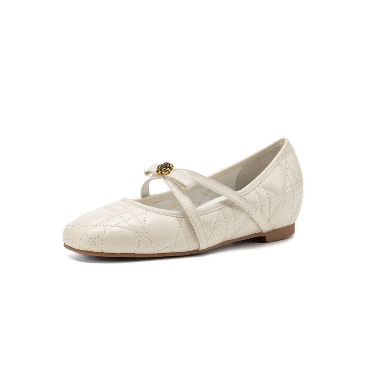 Spring single shoes, round toe, low heel, bow, sheepskin fashion women's shoes, 3-30b