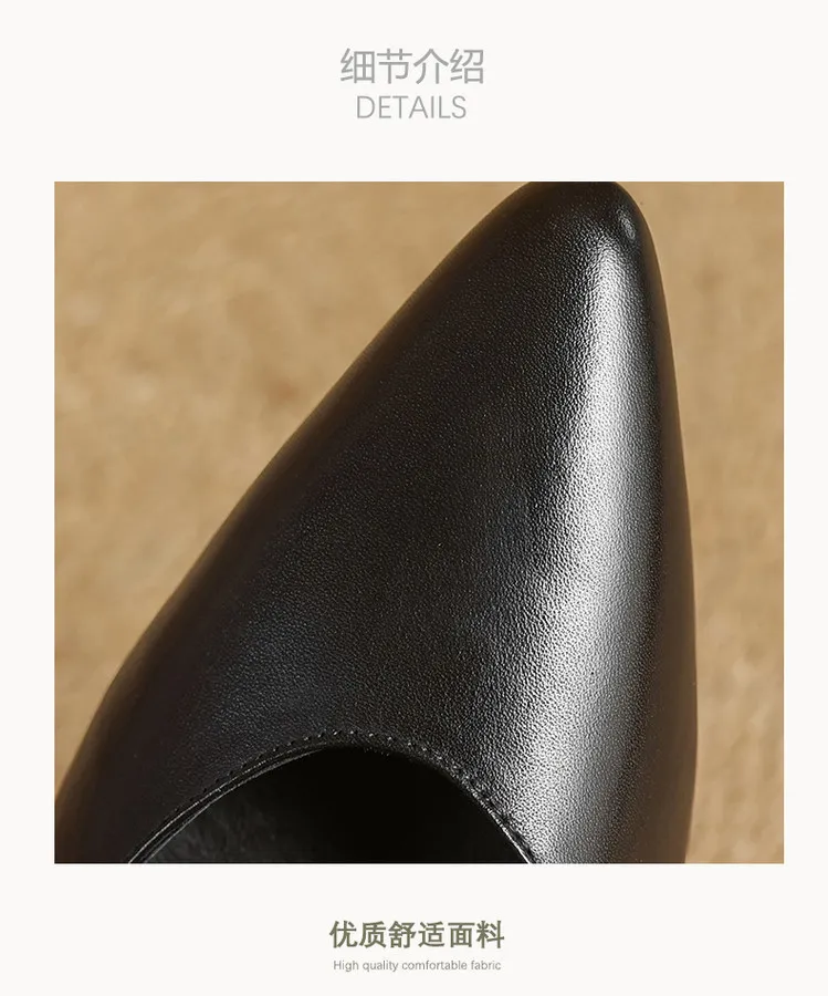 Spring single shoes, pointed toe, low heel, cowhide buckle, fashion women's shoes, size 4-2a, plus size 41.