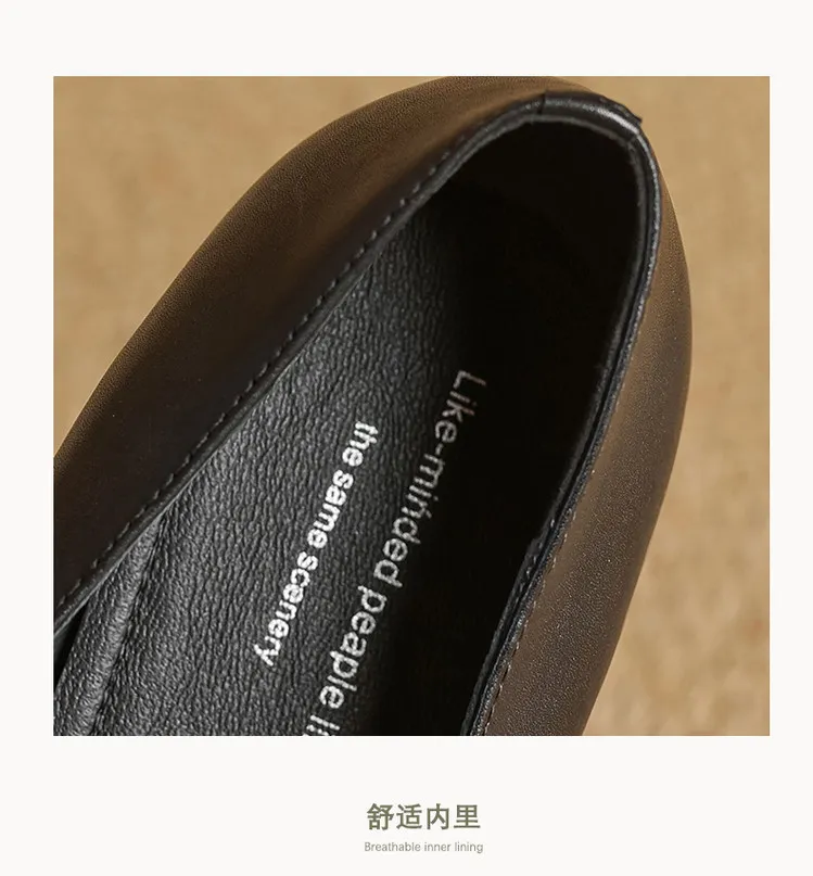 Spring single shoes, pointed toe, low heel, cowhide buckle, fashion women's shoes, size 4-2a, plus size 41.