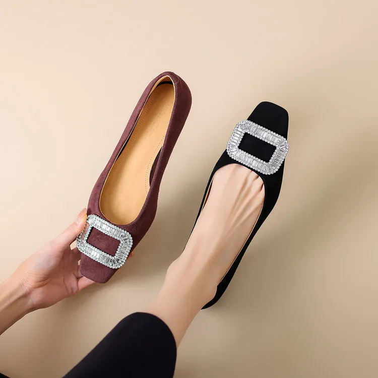 Spring single shoes, square toe, chunky heel, high heel, rhinestone fashion women's shoes, 4-6m.