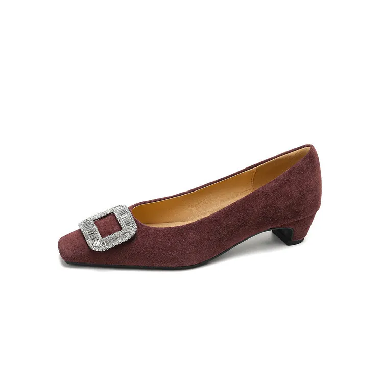 Spring single shoes, square toe, chunky heel, high heel, rhinestone fashion women's shoes, 4-6m.