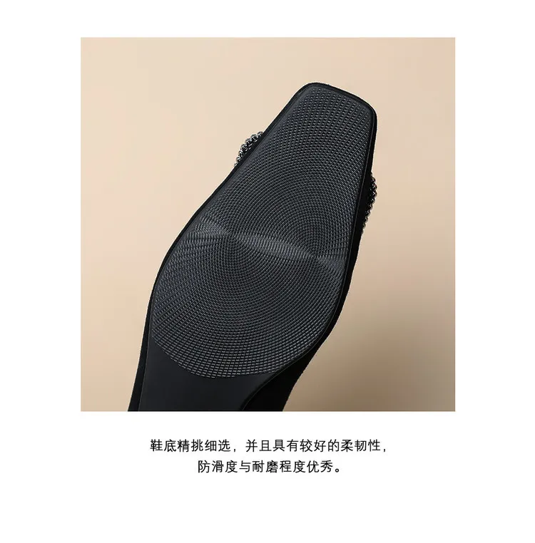 Spring single shoes, square toe, chunky heel, high heel, rhinestone fashion women's shoes, 4-6m.