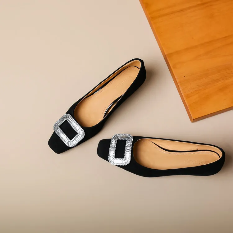Spring single shoes, square toe, chunky heel, high heel, rhinestone fashion women's shoes, 4-6m.