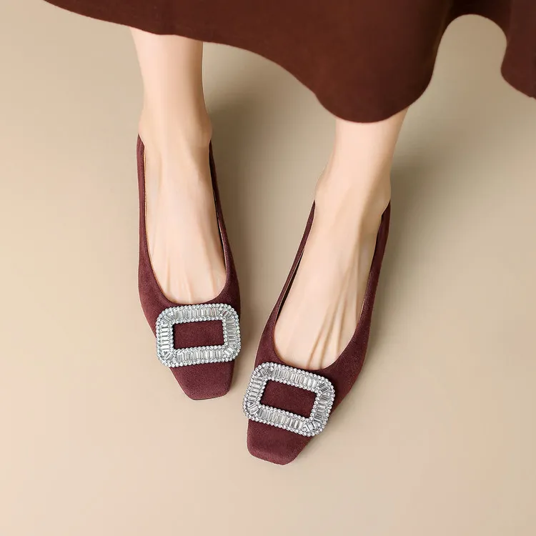 Spring single shoes, square toe, chunky heel, high heel, rhinestone fashion women's shoes, 4-6m.