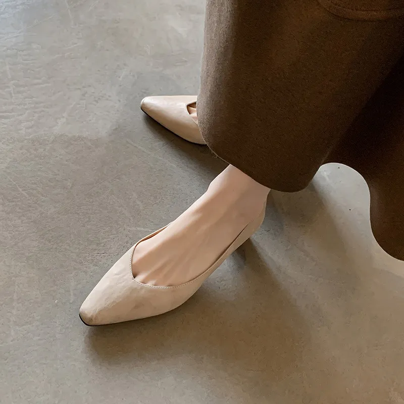 Spring single shoes, round toe, low-cut, chunky heel, high-heeled, fashionable slip-on women's shoes, size 4-6A.