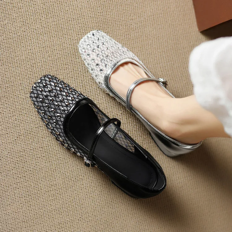 Summer single shoes, square toe, buckle, chunky heel, low heel, fashion women's shoes, 4-6F