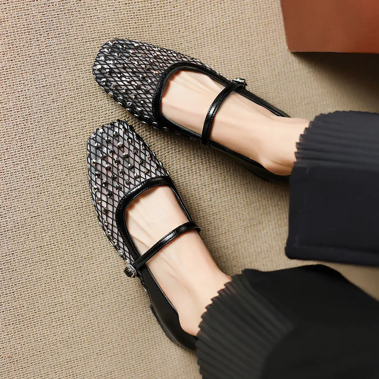 Summer single shoes, square toe, buckle, chunky heel, low heel, fashion women's shoes, 4-6F