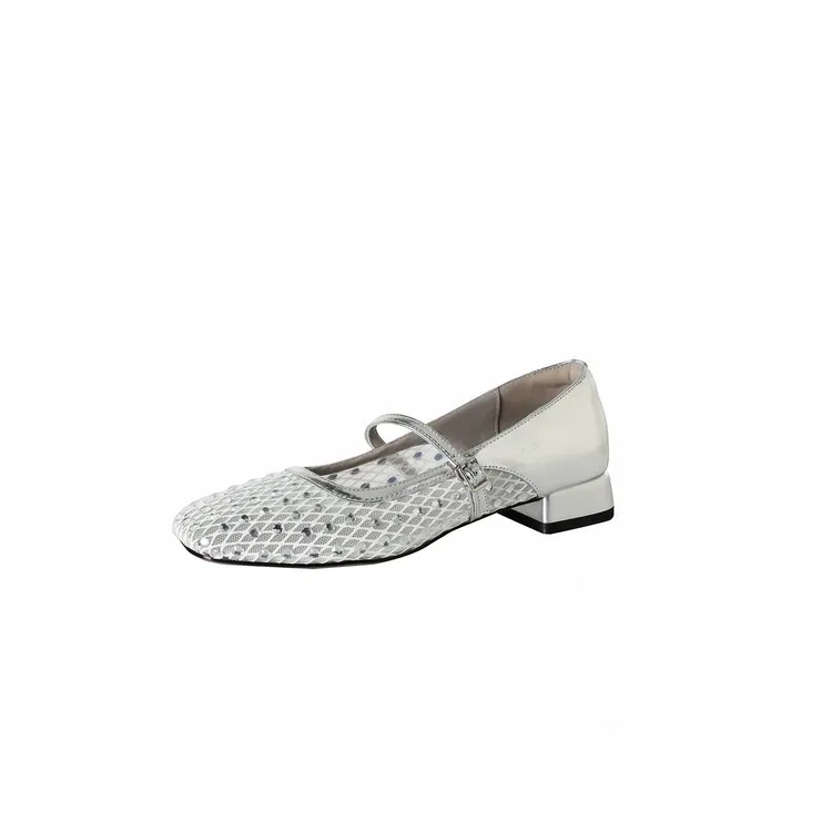 Summer single shoes, square toe, buckle, chunky heel, low heel, fashion women's shoes, 4-6F