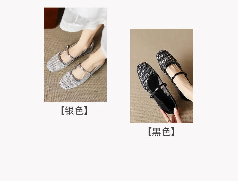 Summer single shoes, square toe, buckle, chunky heel, low heel, fashion women's shoes, 4-6F